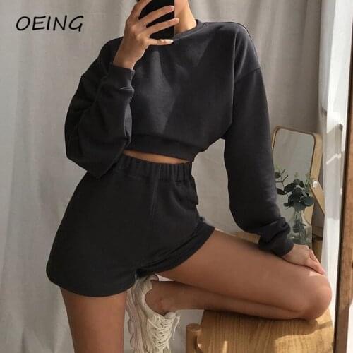 Summer Jogging Set Long Sleeve Two Piece Tracksuit Sweat Tops and Shorts Loose Casual Sport Suits