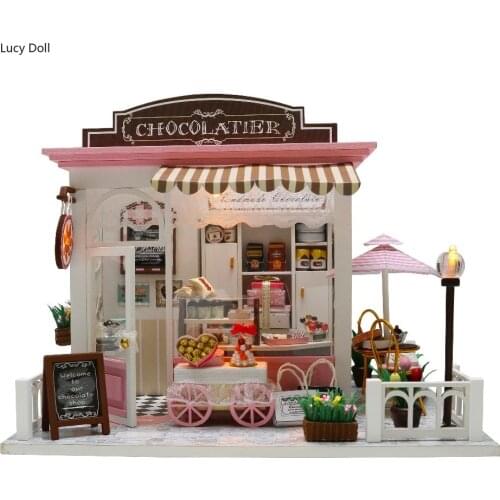 Lucy Doll House Miniature Dollhouse With Furniture Kit Wooden House Miniaturas Toys For Children New Year Christmas Gift C007