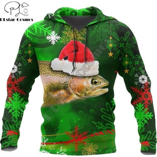 Fishing Fashion Autumn Hoodies Trout Fish Ugly Santa hats 3D Printed Mens Sweatshirt Unisex Zip Pullover Casual Jacket DW0196