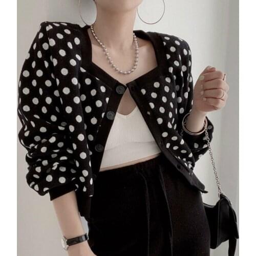 Fashion Leopard Knitted Cardigan Womens Autumn 2021 Square Collar Loose Single Breasted Long Sleeve Sweater Coat X873