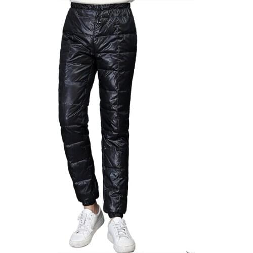 M-5XL Mens 90%White Duck Down Slim Wnter Snow Pants Thicken Casual Trousers Warm Fit New Plus Size Oversize