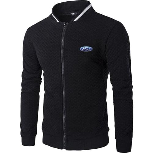 2021 New Ford LOGO Spring And Autumn Mens Sports Hip-Hop Fashion Jacket Zipper Stand Collar Plaid Casual Cardigan Sweater