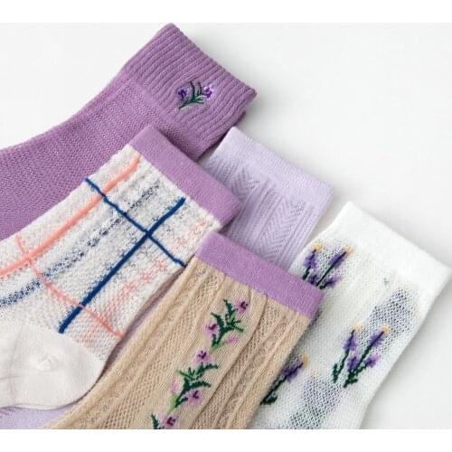 Womens Socks Harajuku Retro Floral Print Long Socks Summer Thin Mesh Breathable Lolita Lace Japanese Style Kawaii Cute Socks