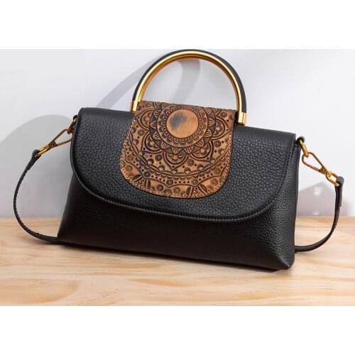 2021 Spring New Genuine Leather Vintage Satchels Totes Bag Geometric Zipper Versatile Flap Pocket Women Handbags Crossbody Bags