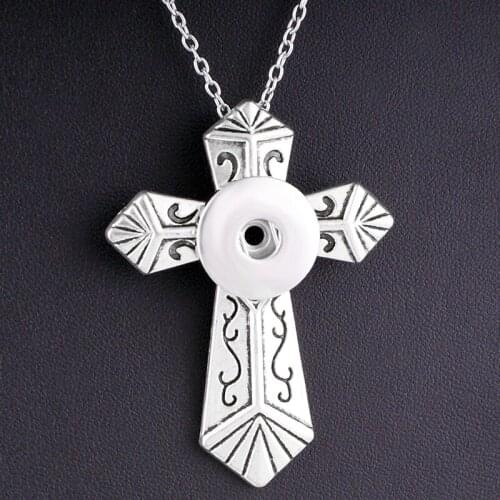 NX008 Cross 18mm snap button necklace pendant