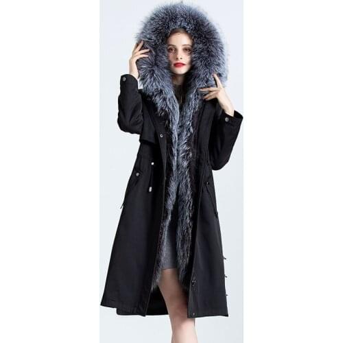 Parka Real Fur Coat Female Rabbit Fur Liner Warm Winter Coat Women Fox Fur Collar Korean Long Jacket Chaqueta Mujer MY