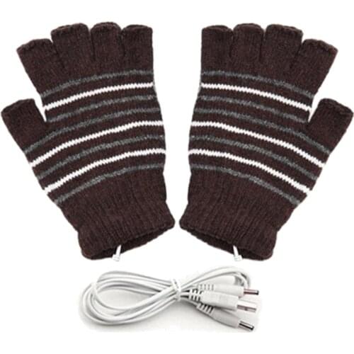5V USB Powered Heated Gloves Winter Thermal Hand Warmer Washable Electric Heating Glove Black/Brown