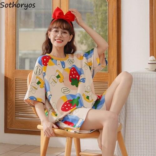 Pajama Sets Women Kawaii Students Cartoon Sleepwear Lightweight Baggy Trendy Korean Style Casual Shorts Homewear Ins Summer New