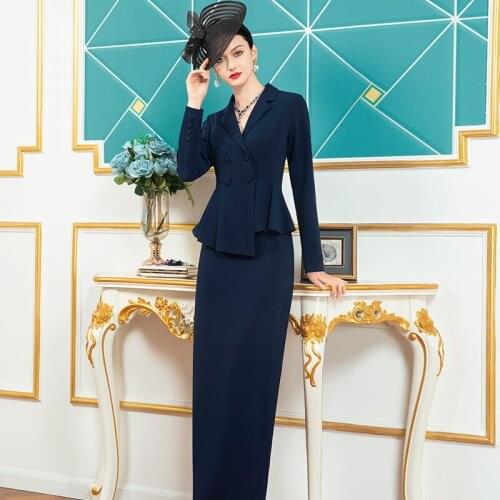 2021 Spring Autumn Office Lady Straight Dress Slim Long Sleeve Navy Dresses Sexy Split Korean Fashion Clothing DZ2736