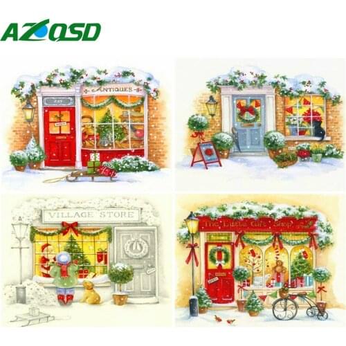AZQSD DIY Paint By Numbers Christmas Door Home Decoration Unframe Acrylic Paint Coloring By Numbers Snow Landscape Handmade Gift