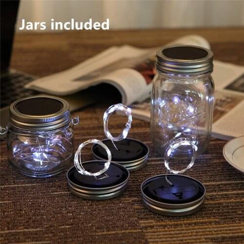 Solar Mason Jar Lights 20 LEDs Warm White Glass Fairy Hanging Lighting Outdoor String Lids for Regular Mouth Jars for Patio Lamp