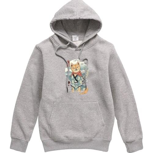 Streetwear Male Cartoon Shiba Inu Dress Pattern Japan Samurai For Men Trend Street Hoodie Mens Hoodies