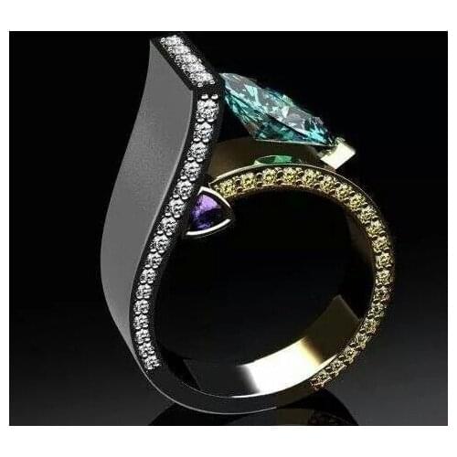 Unique Female Green Round Crystal Party Ring Vintage Silver Color Wedding Ring Fashion Geometric Engagement Rings For Women