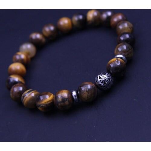 Wonlee Winle 8.5mm Tiger Eye Stone Beaded Stretch Bracelets for Men&Women Stainless Steel Hollow Ball Charms Strand Bracelet