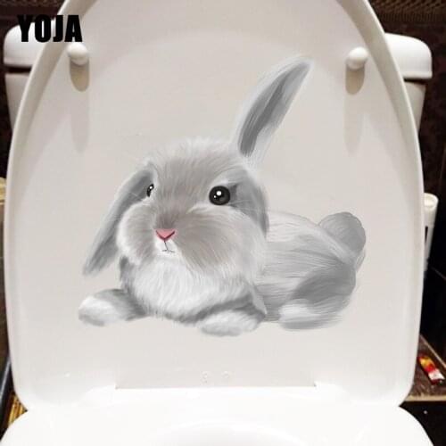 YOJA 26.5×25.7CM Dreamy Beauty Home Wall Sticker Mural Grey Rabbit Toilet WC Decoration T1-2484