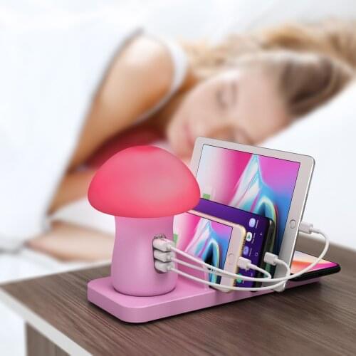 Multi Port USB Quick Charge QC3.0 Fast Charger Station for iphone ipad USB Charging Station Dock Mushroom Led Lamp 5V 2.1A EU US
