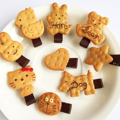1pcs Lovely Harajuku Hairpin Soft Sister Cookie Bear Hairpin Clamp Simulation Cookies Duckbill Clip Childrens Hair Tools