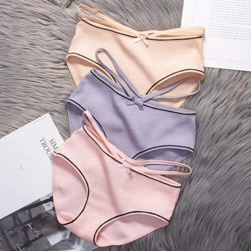 Womens Underpants Soft Cotton Panties Girls Solid Color Briefs Striped Panty Sexy Lingerie Female Underwear M-L Panty 1 Piece