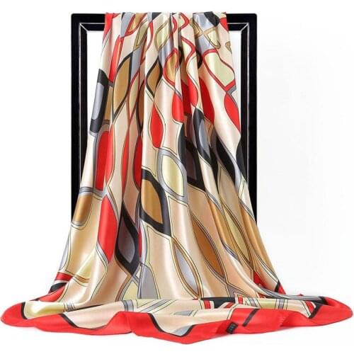 2020 New Women Silk Scarf Square Foulard Lady Neck Hair Scarves Design Geometric Printed Head Kerchief Fashion Girl Hair Scarfs