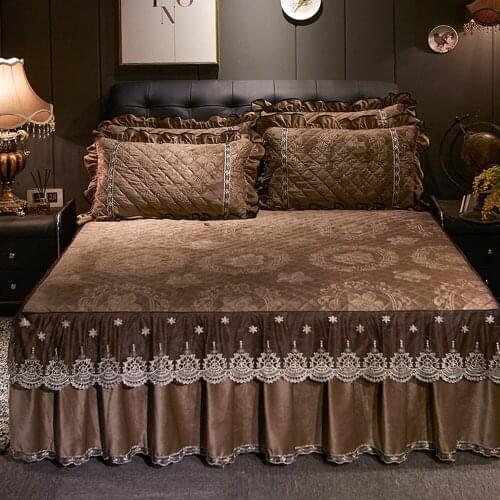 Winter Warm Bed Skirt European Style Bed Thickened Lace Bedspread Protective Cover Queen King Bed Set Without Pillowcases