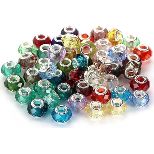 10Pcs/Lot New Color Cut Faceted Large Hole Glass Beads for Women Murano Charms Fit Original Pandora Bracelet DIY Jewelry Making