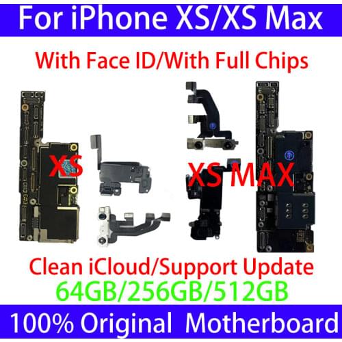Original Free iCloud For iPhone XSMax Motherboard With / No Face ID Unlocked 64GB 256GB 512GB Full Chips Logic Board Support IOS