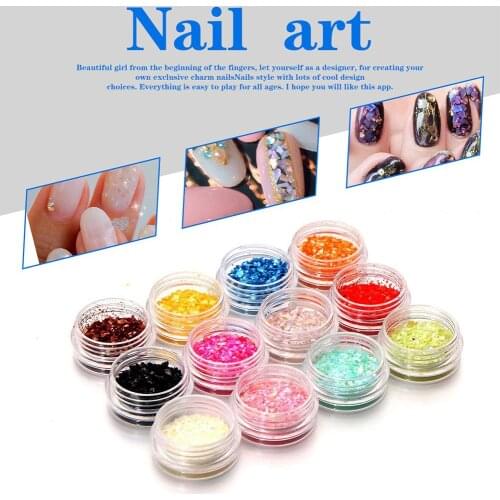 12Colors/1 Set Shiny Shell Granules Nail Art Decor DIY Decoration Manicure Tools