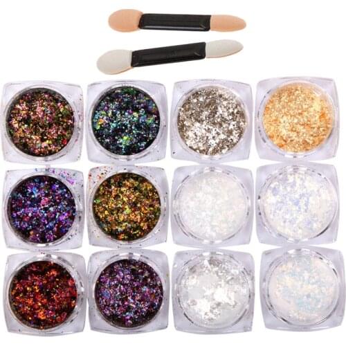 1x Pot Color-changing Nail Chrome Powder Chameleon Glitter Pigment Powder + 1 Sponge stick Nail Art YJF01-12