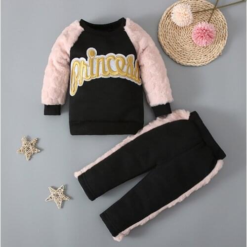 2Pcs Kids Tracksuits Baby Girls Autumn Winter Clothes Sets Toddler Long Sleeve Pullover Sweatshirt Tops Pants Fleece Outfit 0-5Y