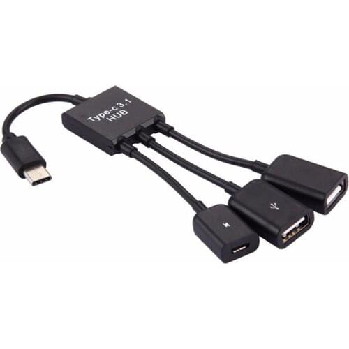 3in1 USB 3.1 Type-C To Micro USB 2.0 Power Charging Host OTG Hub Cable Adapter for Smart Phone