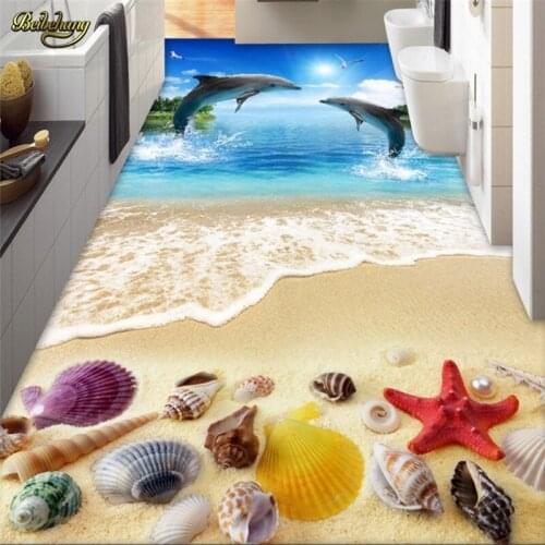 Beibehang Custom Photo 3D Floor Painting Wallpaper 3D Surf Beach Shell Sea Star Mother Love Room Living Room Bathroom Floor