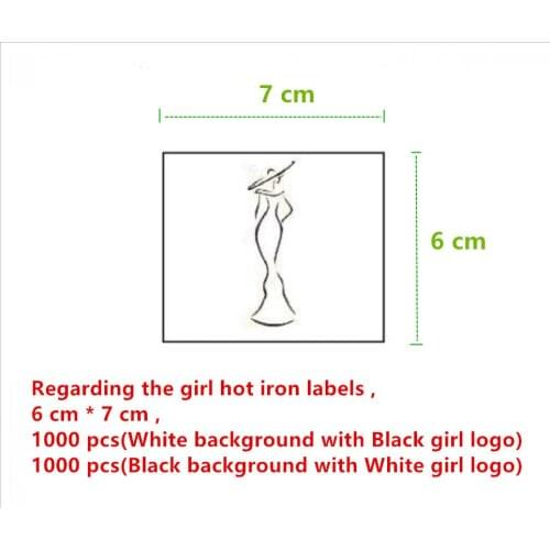 4000pcs , 6 * 1.5 cm + 6 * 7 cm Custom hot iron glue on black/white damask cloth woven label Straight cut tags