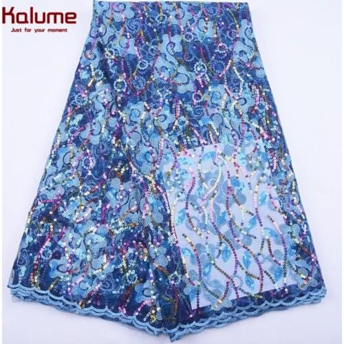 Kalume Sequins African Lace Fabric Embroidery Nigerian Tulle Lace Fabric Sequins French Mesh Lace Fabric For Party Dress 2081