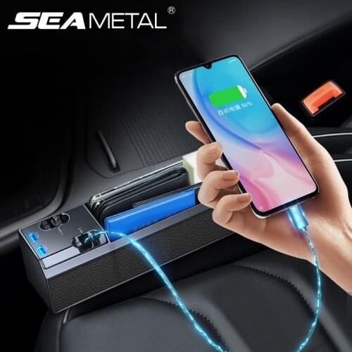 Car Organizer Seat Gap Storage Box Universal Auto Car Seat Crevice Storage Box with IOS/Android/Type-C Charger Wire 2 Usb Ports