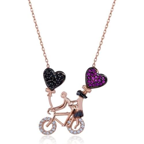 925 Sterling Silver Zircon Women Necklace With Bike Gift Birthday Precious Stone Pendant Stylish Chain Luxury Style Cool