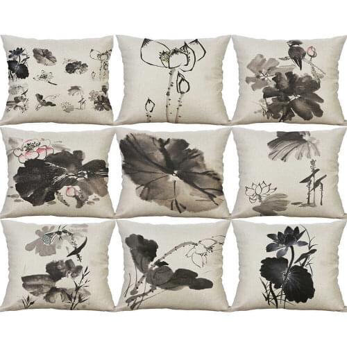Flower Painting Case Home Cushion Linen Art Cover Sofa Cotton 18\" Decor Pillow