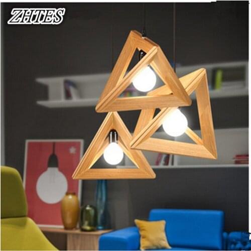 Nordic Wood Pendant Light Restaurant Cafe Clothing Retro Decorative Triangle Oak Pendant Light