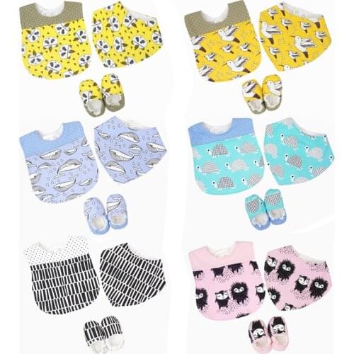 Baby three-piece bibs triangle towel shoes saliva towel male baby female baby accessories newborn suit multi-color optional
