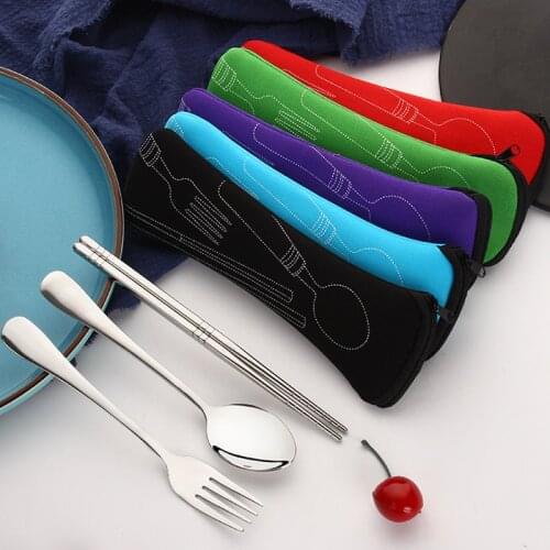 Travel Cutlery Tableware Zipper Bag Outdoor Travel Camping Recyclable Cutlery Pouch Chopsticks Spoon Cloth Kitchen Storage Bag