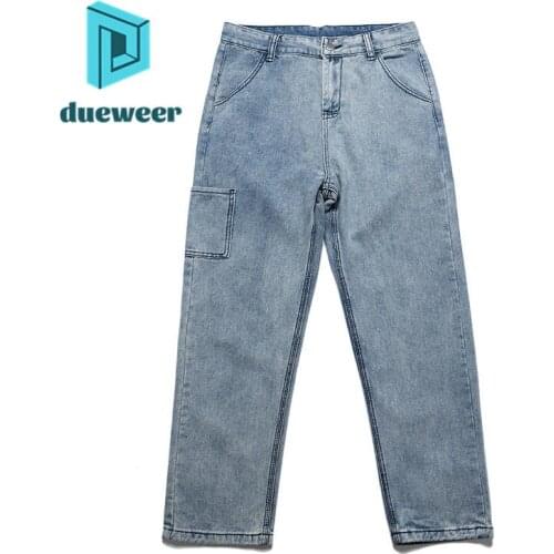 DUEWEER Mens Wide Leg Jeans Baggy Trousers Streetwear Distressed Casual Hip Hop Jeans Men Straight Punk Harajuku Denim Pants