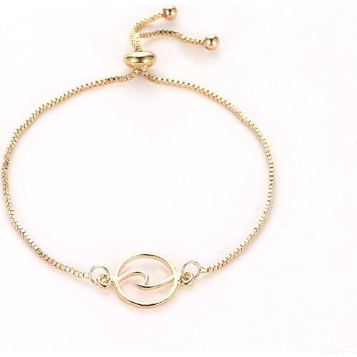 Elegant Hollow Circle Charm Thin Chain Simple Style Golden Silver Plated Adjustable Bracelets For Women