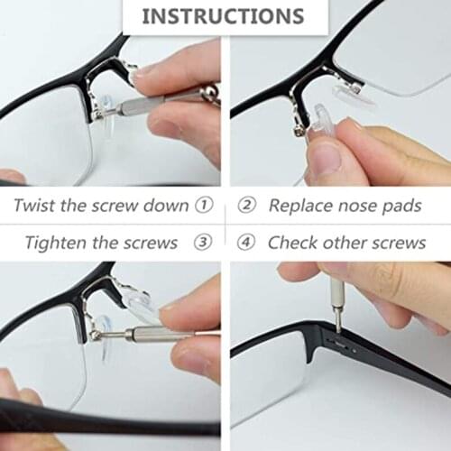 M89B Eyeglass Repair Kit Glasses Screws & Micro Screwdriver 5 Pairs Of Screw-in 15mm Air Bag Glasses Nose Pad Set