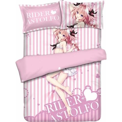 Anime JK Fate Apocrypha Astolfo Rider Cosplay Pink Theme Comforter Set Bed Flat Sheet Quilt Cover Pillowcase Bedding 4pcs Sets