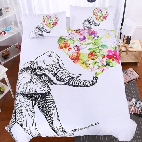 Elephant Bedding Set White Elephant Quilt Cover Heart Shaped Flowers Duvet Cover Comfortable Quilt Cover for Kids Boys Girls