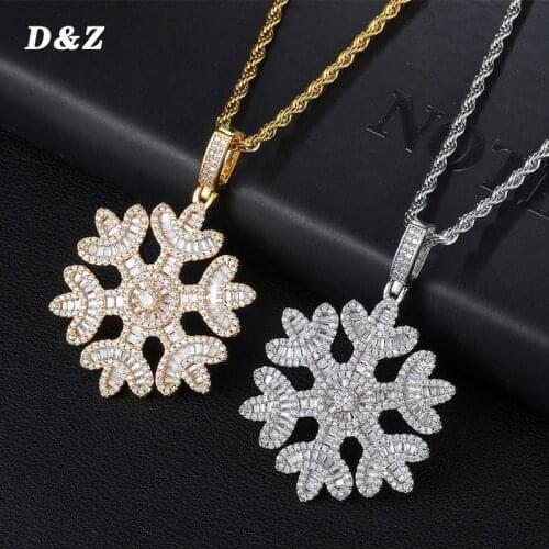Iced Out Bling Baguette Zircon Snowflake Pendant Micro Paved AAA CZ Hip Hop Gold Silver Color Charm Chains Jewelry Gift