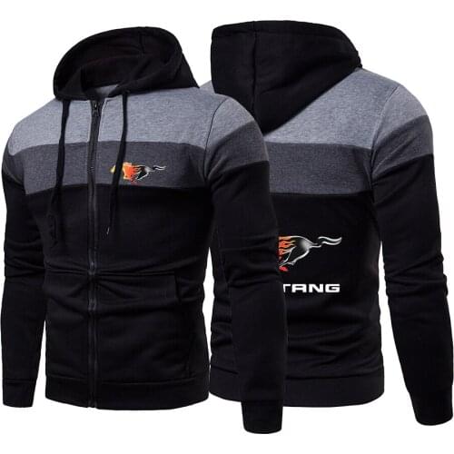 Mustang Car Logo Print 2021 New Spring Autumn Wild Warm Fashion Harajuku Zipper Hooded Sweatshirts Style Male Tops Jackets Coats