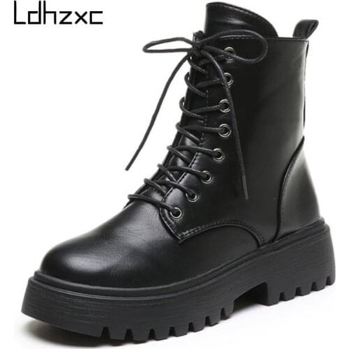 LDHZXC Woman Ankle Boots Flat Heel Shoes Women Lace Up Winter Autumn Shoes Daily Short Boots Woman Footwear Size 35-40