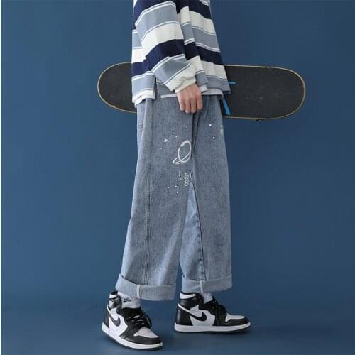 Graffiti jeans men straight skateboard loose high street fashion hip hop street clothing