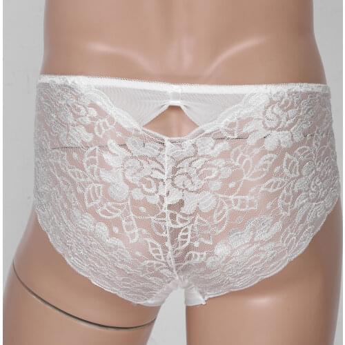 Mens Gay Sissy Lingerie Panties Lace Briefs Elastic Waistband JJ Bulge Pouch Hot Exotic Underwear Underpants Nightwear Sleepwear