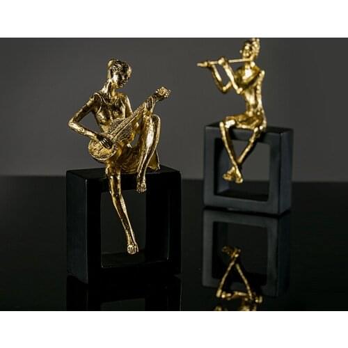 MUSIC MAN GOLDEN PLATING DESKTOP ORNAMENT CREATIVE HOME ACCESSORIES RESIN BEDROOM FURNISHING, BEST GIFT R108